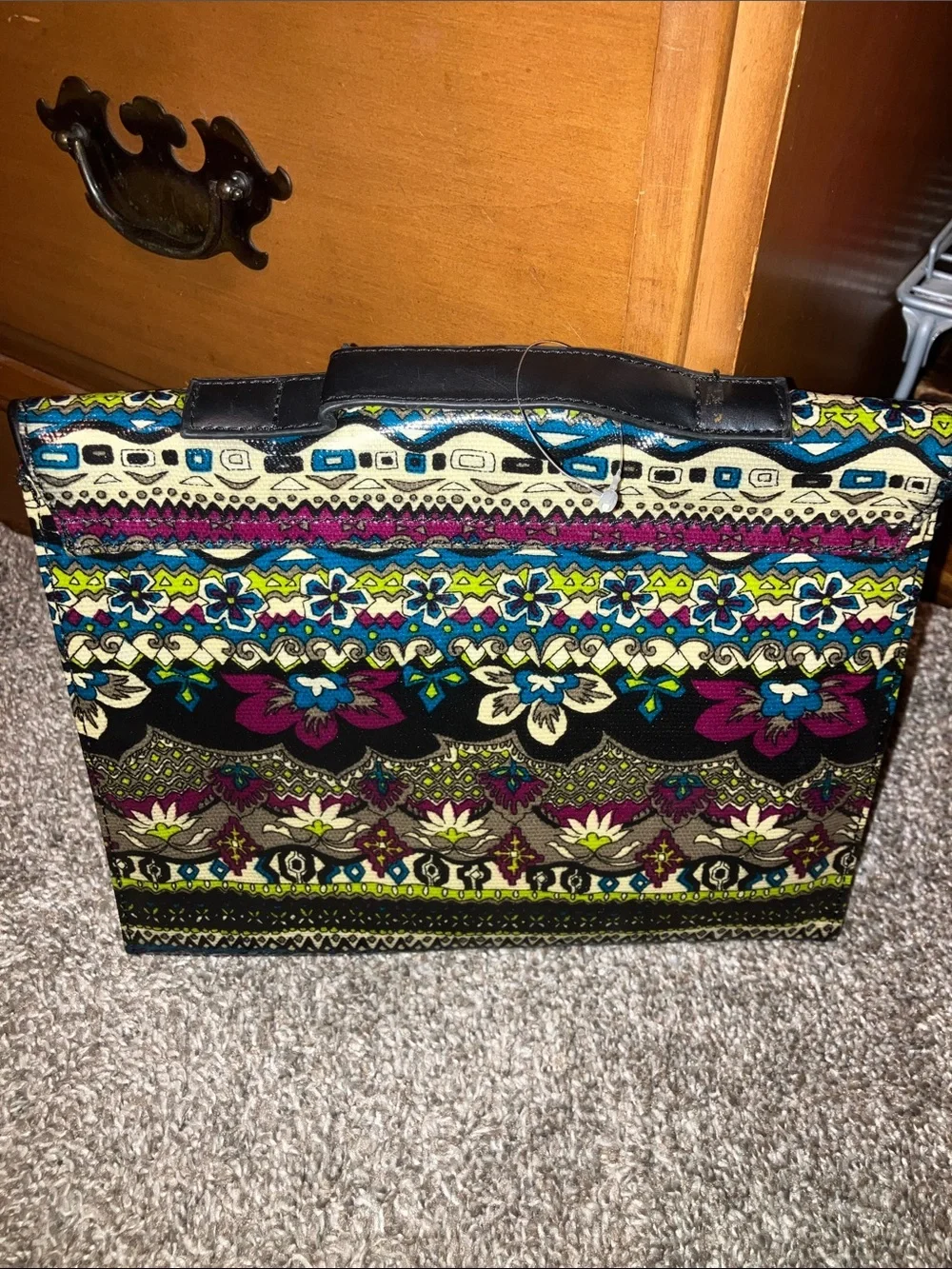 Mudd Floral & Geometric Fold-Over Cosmetic Bag Black, Purple, Blue and Green